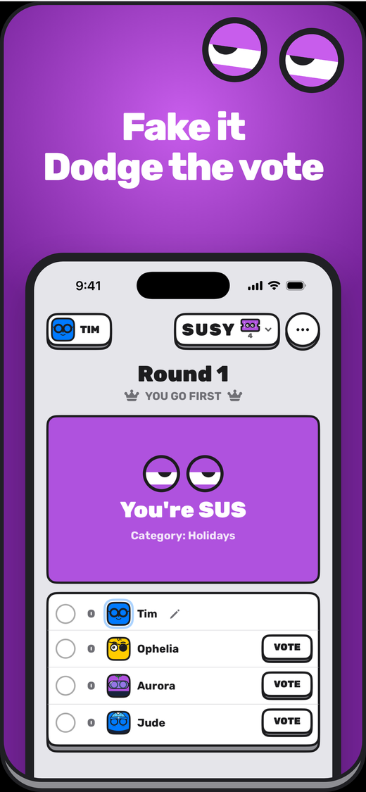 SUS gameplay — the Sus has to fake it and dodge the vote